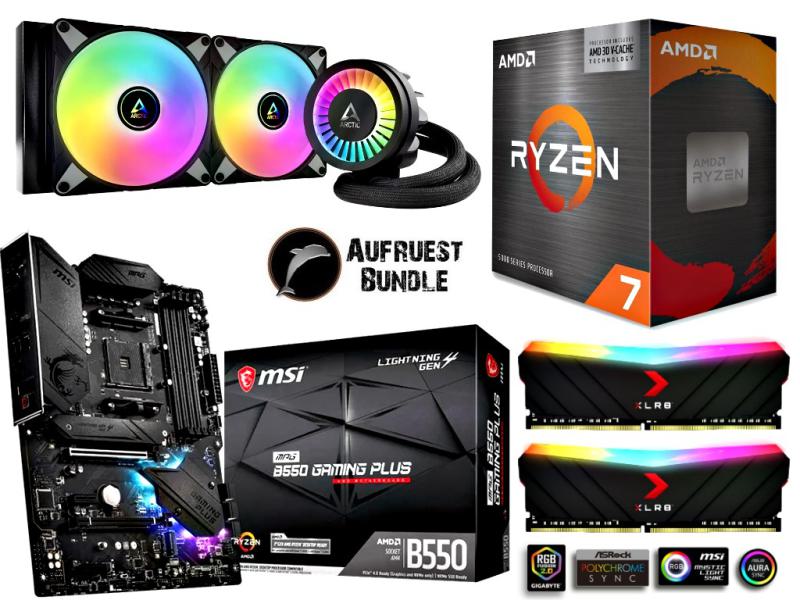 DXS Gaming PC Aufrüstkit - AMD Ryzen 7 5700X3D + Wasserkühlung + MSI B550 Mainboard + 32GB PNY XLR8 Gamer RGB DDR4 Ram